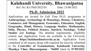 Ph D Admission Notice of Kalahandi University Bhawanipatna 2022 [upl. by Therese]