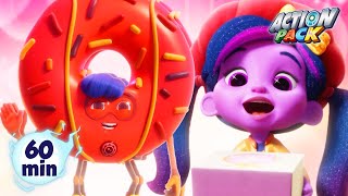 Donut Boy and Purple Girl  Action Pack 🦸  Action Cartoons For Kids [upl. by Siuqram877]