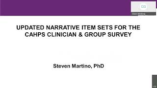 CAHPS Patient Narrative Item Sets webcast [upl. by Maryjane]