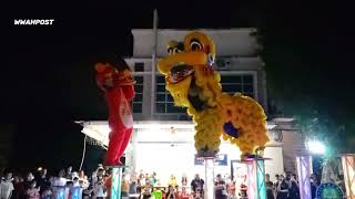 led acrobatic lion dance on high pole by sandakan team [upl. by Trip]