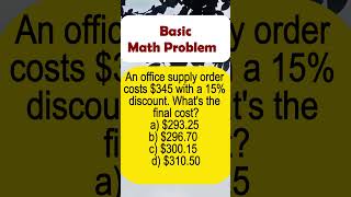 An office supply order costs 345 with a 15 discount Whats the final cost civilservice shorts [upl. by Doownel597]