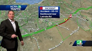 Traffic delayed after crash on Highway 50 near Latrobe Road [upl. by Nennerb]