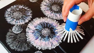 FANTASY Dandelion Acrylic POURING Tutorial  Toilet Roll Painting Method  ABcreative [upl. by Clyve]