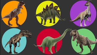 Jurassic world Stegosaurus vs TREX vs Allosaurus vs Parasaurolophus vs Carnotaurus vs Apatosaurus [upl. by Yesmar65]