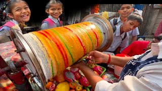 Amazing ROLLER COASTER Natural Mix Fruit ICE CREAM Live making  Indian Street Food Ice Cream [upl. by Hanonew]