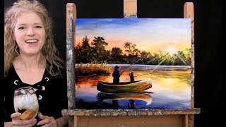 Learn How to Paint EARLY MORNING FISHING with Acrylic  Paint amp Sip at Home  Step by Step Tutorial [upl. by Danas]