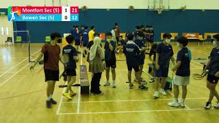 Montfort Sec Sch vs Bowen Sec Sch  Badminton North B Div Boys 3rd4th  NSG 2021 [upl. by Nilyahs]