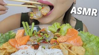 ASMR SPICY SEAFOOD Noodle Salad RAW Shrimp Salmon Sashimi amp Rice Noodle NO TALKING Food Sound NE [upl. by Marsha690]