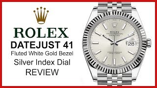 ▶ Rolex Datejust 41 Silver Index Fluted White Gold Bezel amp Steel Jubilee REVIEW  126334 [upl. by Christel]