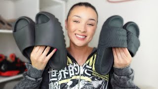 WATCH BEFORE YOU BUY YEEZY SLIDE VS ADILETTE 22  EVERYTHING YOU NEED TO KNOW REVIEW amp ON FOOT [upl. by Kennie]