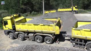 Mercedes Arocs and Tatra Phoenix with trailers unload stone [upl. by Rafat573]