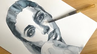 How To Paint In A Loose Watercolour Technique  One Colour Portrait Painting [upl. by Akinna578]