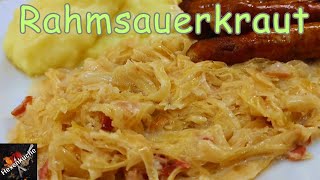 Rahmsauerkraut lecker schnell und einfach zubereitet Cremiges Sauerkraut mit Bacon und Sahne [upl. by Eyak]