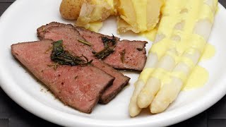 Spargel in der Alufolie mit Sauce Hollandaise und Kalbshüftsteaks vom Grill  selbst gemacht 1 [upl. by Ayomat]