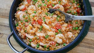 Schnelle Reispfanne mit Garnelen Tomaten amp Erbsen Rezept  One Pot Rice with Shrimps amp Tomatoes [upl. by Sillyrama]