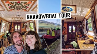 NARROWBOAT Home TOUR  A Look Inside Our Off Grid TINY Floating Home [upl. by Attelrac]