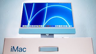 M1 iMac 24quot 2021 Blue Unboxing Setup and First Impressions [upl. by Mountfort]