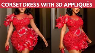 Corset Dress with Basque Waistline amp 3D Appliqués  How to Make 3D Appliqués with Copper wire Silem [upl. by Hahseram]