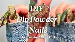 Dip Powder Nails  Color Blocking Nail Art  DIY Nails At Home  First Impressions  Nail Tutorial [upl. by Odoric]