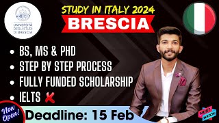 University of Brescia Application Process 2024  No IELTS No Application Fee  Italy Scholarship [upl. by Miarhpe]