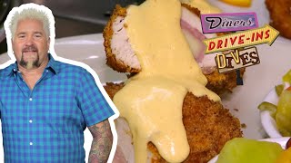 Guy Fieri Eats DEEPFRIED Chicken Cordon Bleu  Diners DriveIns and Dives  Food Network [upl. by Torey]