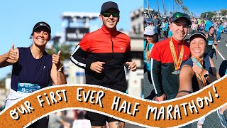 OUR FIRST EVER HALF MARATHON  Surf City Marathon Huntington Beach [upl. by Allak]