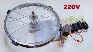 Free Energy Generator with Cycle Wheel electricity 220V Permanent Magnet Lightbulb Power generator [upl. by Rella]