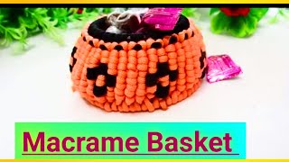 Macrame storage Basket Tutorial Macrame easy craft New Design Basket [upl. by Aken365]