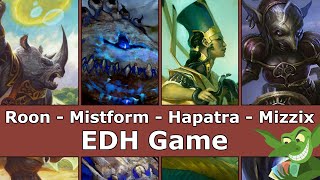 Roon vs Mistform vs Hapatra vs Mizzix EDH  CMDR game play for Magic The Gathering [upl. by Ellives]