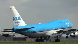 Touchdown HD Spectacular crosswind landings of KLM Asia passenger and KLM Cargo Boeing 747400 [upl. by Aliled]