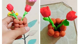 DIY easy clay flower vases art diy craft viralvideo youtube entertainment education [upl. by Merat]