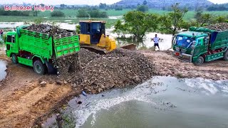 Full operation project Filling up land huge Bulldozer KOMATSU DR51PX Push Soil amp Stone Into Water [upl. by Grae]