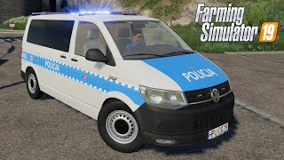 FS19  Volkswagen Transporter T6 Police Car  Farming Simulator 2019  Car Mod DOWNLOAD [upl. by Nathanoj]