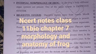 ncert notes morphology and anatomy of frog class 11biology chapter 7 structural organisation in anim [upl. by Isteb266]