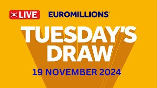 The National Lottery Euromillions Draw Live Results From Tuesday 19 Nov 2024  Euroamillions live [upl. by Maloney494]