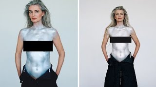 Paulina Porizkova 58 poses topless and painted in silver Makes me ‘feel strong’ [upl. by Akimrehs]