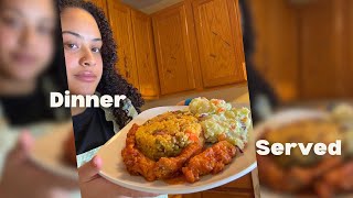 Cook with me Arroz con gandules potato salad amp hot honey tenders🍽️ [upl. by Randall]