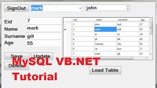 MySQL VBNET Tutorial 13  Display selected row from datagridview to TextBox [upl. by Florie]