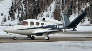 Cirrus Vision SF50 Landing at Engadin Airport [upl. by Elleynod341]