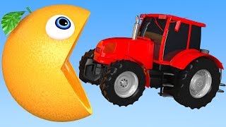 Learn Colors with PACMAN and Tractor Farm Street Vehicles Orange for Kid Children [upl. by Opiak931]