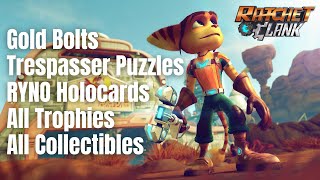 Ratchet amp Clank 2016 All Collectibles and Trophies Gold Bolts Trespasser Puzzles RYNO Holocards [upl. by Senhauser39]