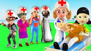 Scary Teacher 3D vs Squid Game Rescuing Pregnant DOLL Emergency to Give birth 5 Times Challenge [upl. by Ultima645]