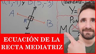 Ecuación de la RECTA MEDIATRIZ Mediatriz de un segmento Ejemplos [upl. by Ainat]