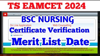 ts eamcet bipc 2024bsc nursing merit listBSC NURSING counseling 2024 [upl. by Sulecram]