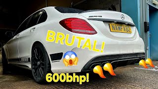 Custom Downpipes on C63S AMG  LOUD POPS and BANGS [upl. by Rehc708]