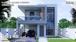 House Design  Simple House  7m x 9m 2 Storey  4 Bedrooms [upl. by Hannasus322]