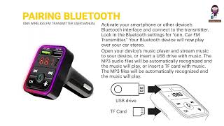 Onn Wireless FM Transmitter amp Car Charger Quick Start Guide [upl. by Nirahs]