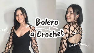 Bolero  Fishnet a Crochet🕸️🤍  Crochet Sleeves  Punto Salomón  ✨Merry [upl. by Nennerb5]