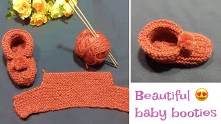 Very Easy Knitting Baby Booties  Super Easy knit baby booties or baby shoes  how to knit [upl. by Idette]