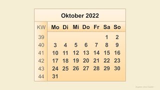 Kalender Oktober 2022 [upl. by Nnaesor]